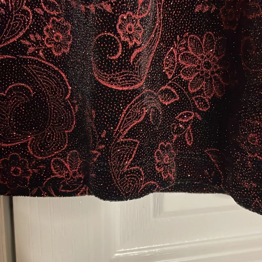 NOTATIONS Glitter Floral 3/4 Sleeve Pullover Velvet Top, Women’s L, Burgundy